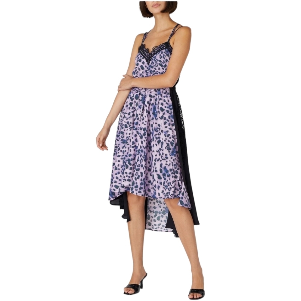 Koché Collective Purple Leopard Lace Slip Dress 34 US 2 Y2K Asymmetrical Midi